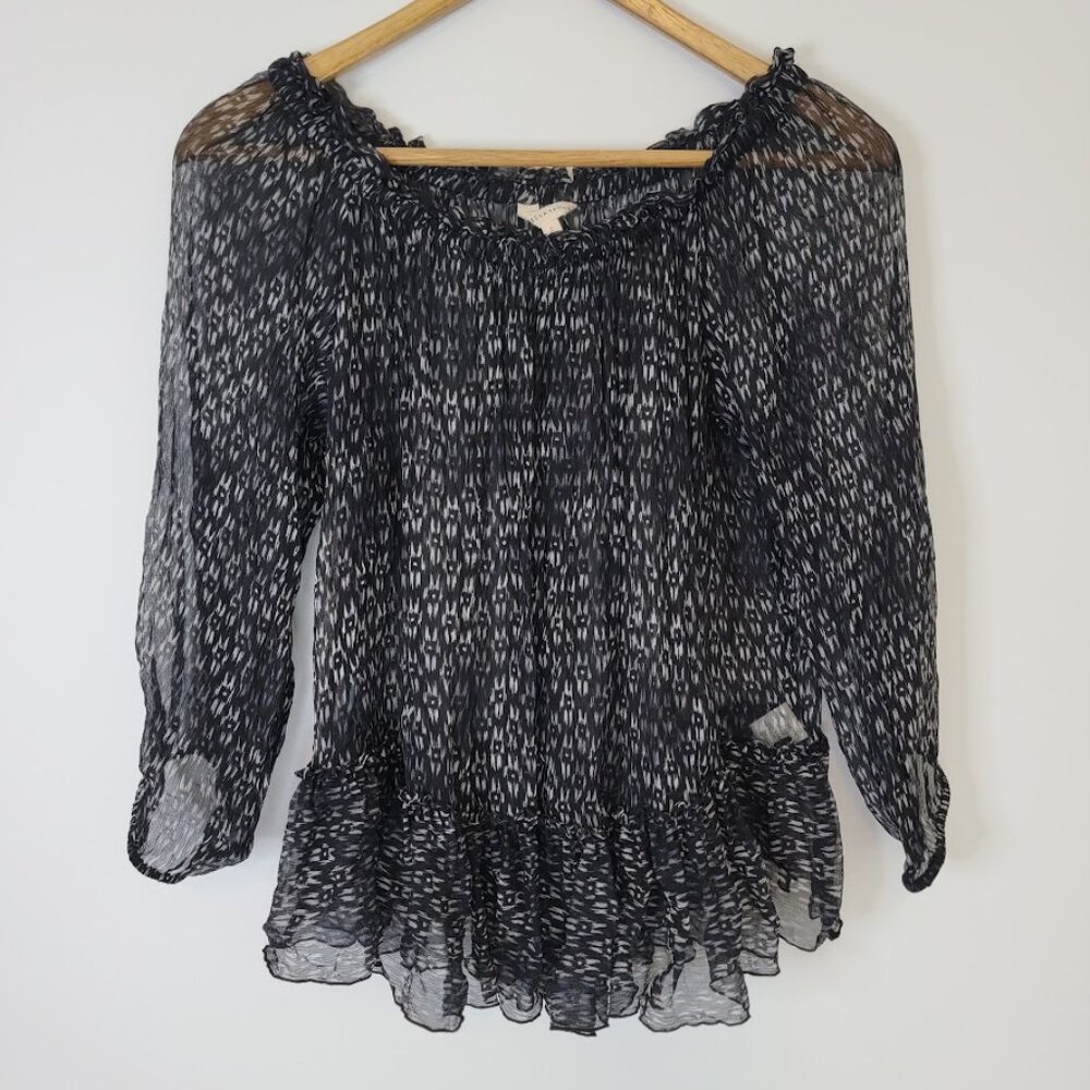 Rebecca Taylor Womens Black Silk Sheer Top Sz 2 Fairy Whimsigoth Romantic Flowy